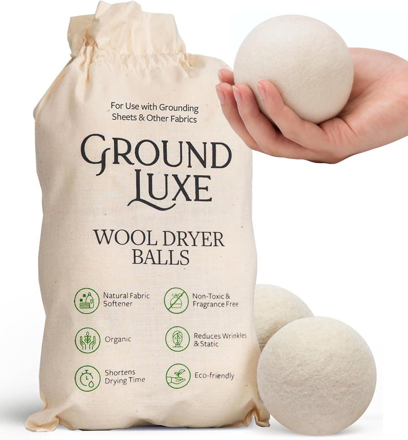 GroundLuxe Premium New Zealand Wool Dryer Balls - 6-Pack, 100% Organic, Hand-Felted, Reusable, Reduce Drying Time - Natural Fabric Softening, Wrinkle & Static Reduction - Image 1